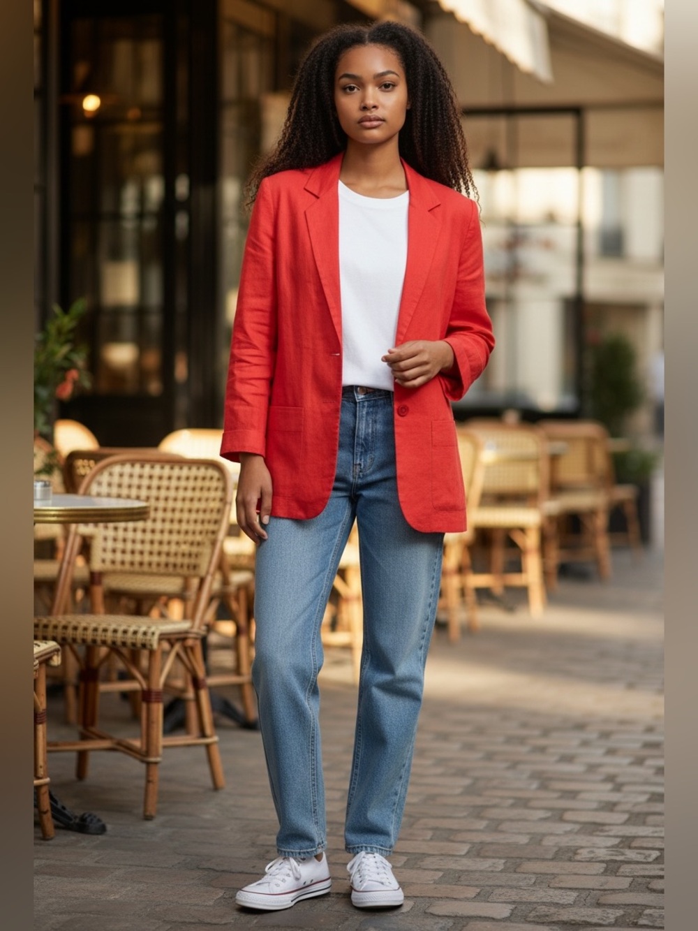 Design Signature Linen Blazer Red Size 6 Vintage Lightweight Statement Jacket